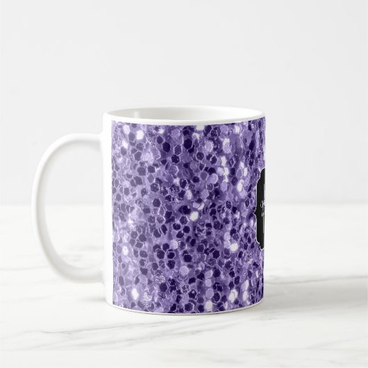 Ultra-violette lila-Glitzer-Glitzern Monogramm Kaffeetasse (Links)