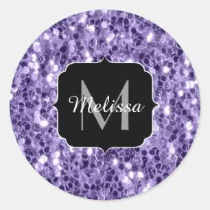 Ultra-violette lila-Glitzer-Glitzern Monogramm Runder Aufkleber