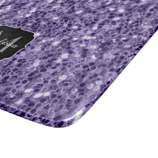 Ultra-violette lila-Glitzer-Glitzern Monogramm Schneidebrett (Ecke)