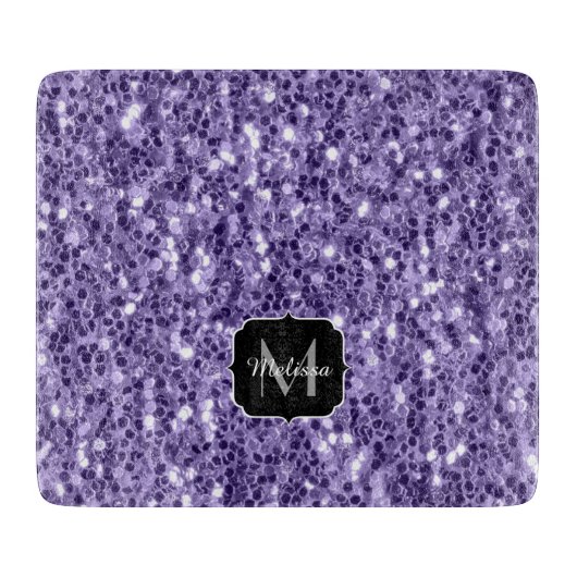 Ultra-violette lila-Glitzer-Glitzern Monogramm Schneidebrett (Vorderseite)