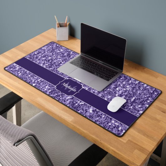 Ultra-violette lila-Glitzer-Glitzern Monogramm Schreibtischunterlage (Büro 2)