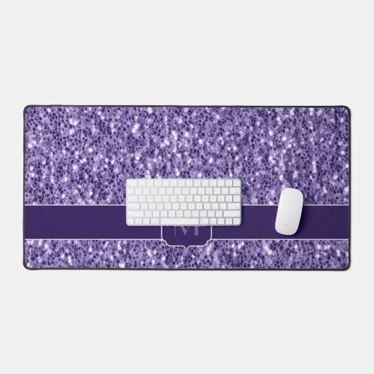 Ultra-violette lila-Glitzer-Glitzern Monogramm Schreibtischunterlage (Tastatur & Maus)