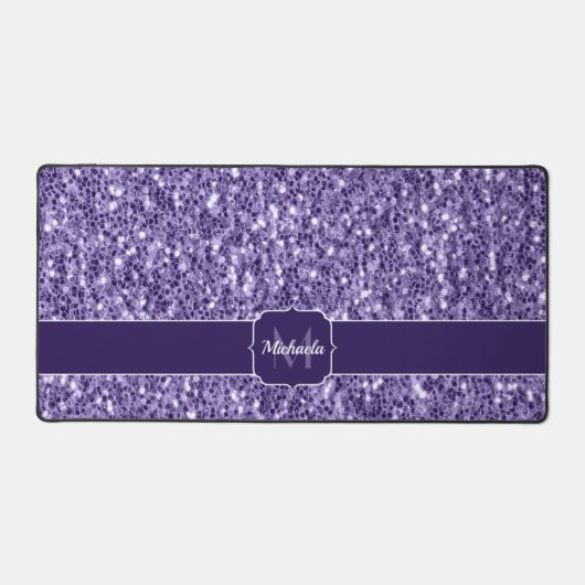 Ultra-violette lila-Glitzer-Glitzern Monogramm Schreibtischunterlage (Vorderseite)