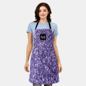 Ultra-violette lila-Glitzer-Glitzern Monogramm Schürze (Getragen)
