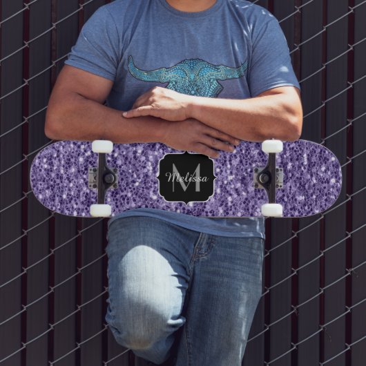 Ultra-violette lila-Glitzer-Glitzern Monogramm Skateboard (Außenbereich 3)