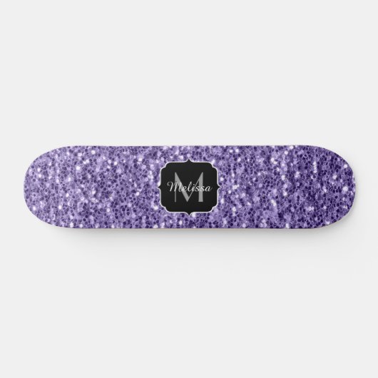Ultra-violette lila-Glitzer-Glitzern Monogramm Skateboard (Horizontal)