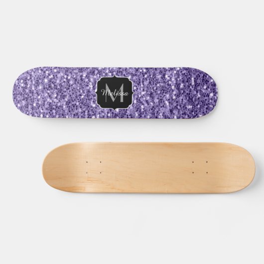 Ultra-violette lila-Glitzer-Glitzern Monogramm Skateboard (Horizontal)