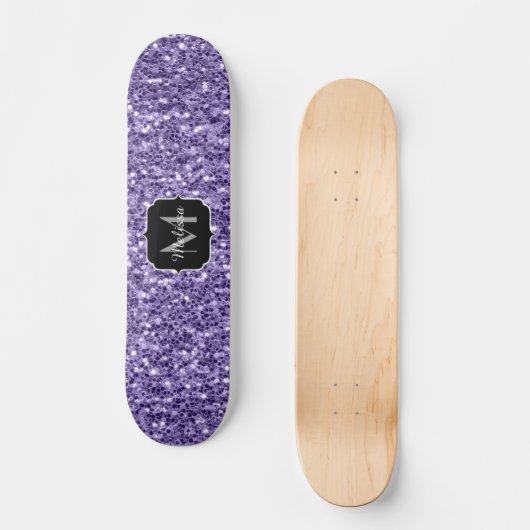 Ultra-violette lila-Glitzer-Glitzern Monogramm Skateboard (Vorderseite)