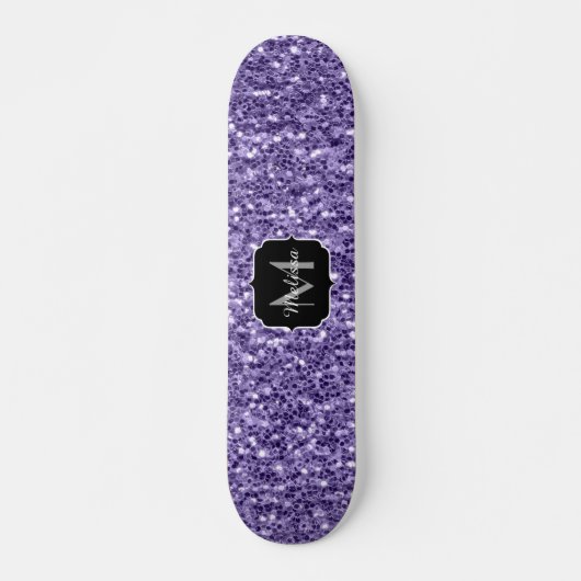 Ultra-violette lila-Glitzer-Glitzern Monogramm Skateboard (Vorne)