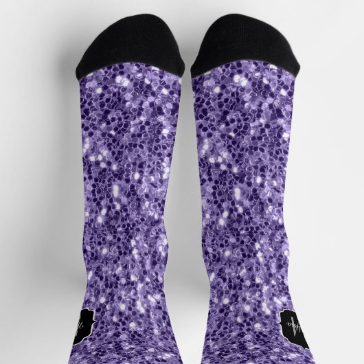 Ultra-violette lila-Glitzer-Glitzern Monogramm Socken (Oben)