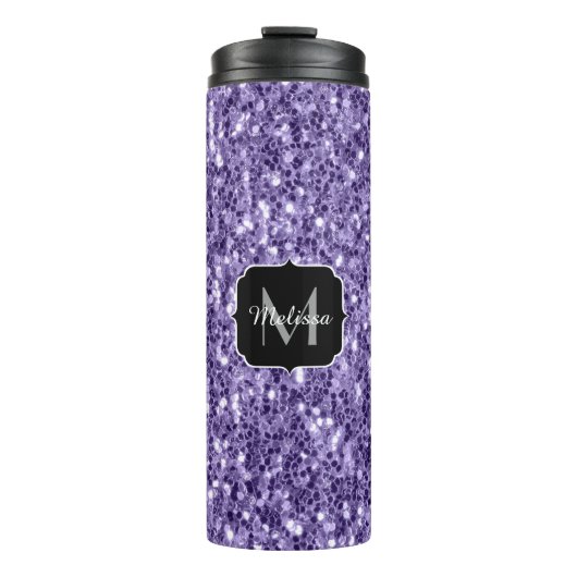 Ultra-violette lila-Glitzer-Glitzern Monogramm Thermosbecher (Vorderseite)