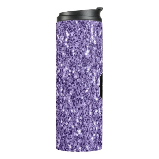 Ultra-violette lila-Glitzer-Glitzern Monogramm Thermosbecher (Nach links gedreht)