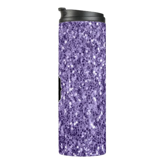 Ultra-violette lila-Glitzer-Glitzern Monogramm Thermosbecher (Nach rechts gedreht)