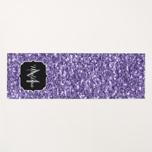 Ultra-violette lila-Glitzer-Glitzern Monogramm Yogamatte (Vorderseite (Horizontal))