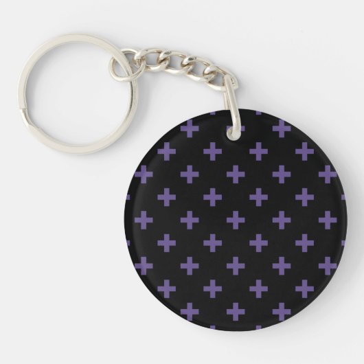 Ultra violette Polka kreuzt schwarz Schlüsselanhänger (Vorderseite)