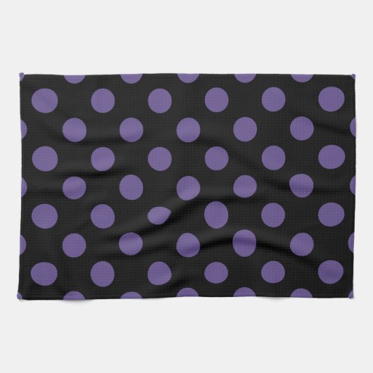 Ultra violette Polka Punkte auf schwarz Geschirrtuch (Horizontal)