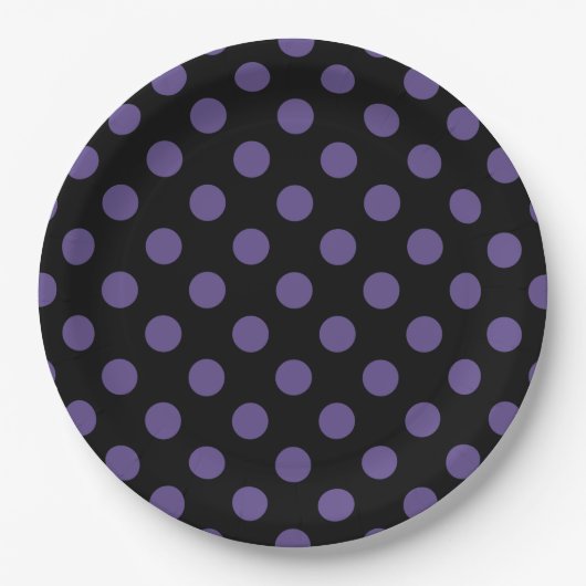 Ultra violette Polka Punkte auf schwarz Pappteller (Vorderseite)