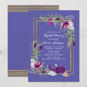 Ultra Violette Purpur- und Gold-Blumen-Bridal-Show Einladung