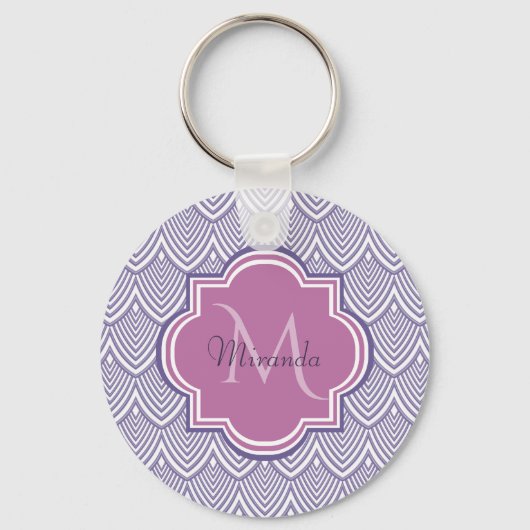 Ultra-violette Scallops Orchid Monogram Name Schlüsselanhänger (Vorderseite)