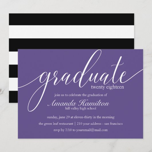 Ultra-violette Typografie Abschluss Einladung (Vorne/Hinten)