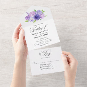 Ultra Violette Wasserfarbe-Floral-Hochzeit Alles i All In One Einladung