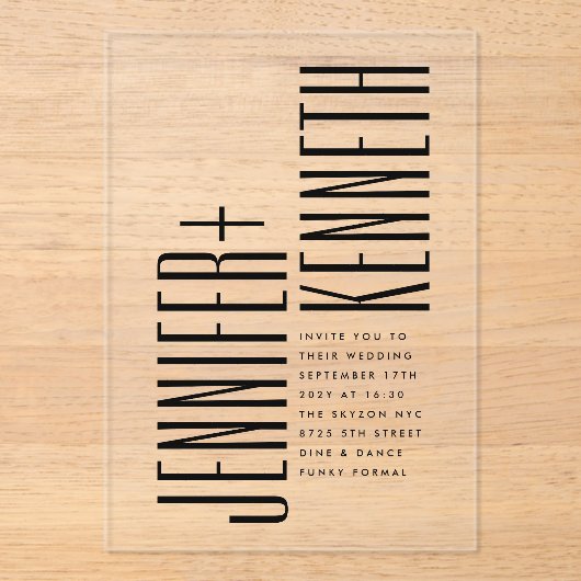 Ultraeinfache moderne Minimalistische Schwarz-weiß Acryleinladungen (Vorderseite)