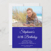 Ultramarine und weiße Elegant Script 40. Geburtsta Einladung (Vorderseite)