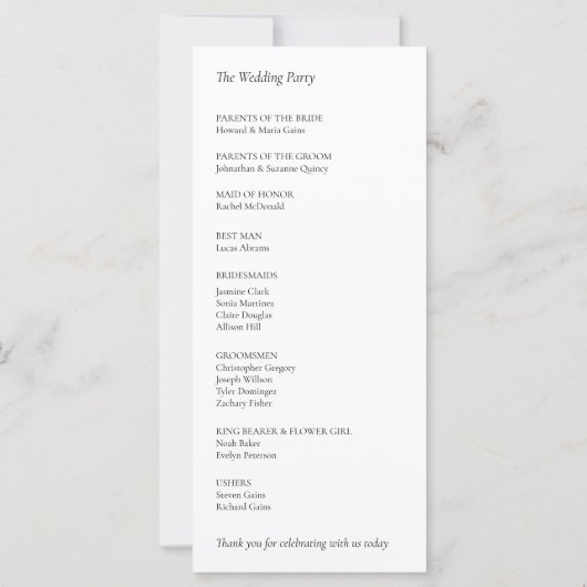 UltraMinimalistisches Schwarz-Weiß-Hochzeitsprogra (Rückseite)