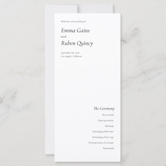 UltraMinimalistisches Schwarz-Weiß-Hochzeitsprogra (Vorderseite)