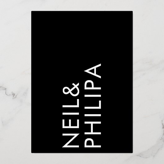 Ultramoderne, fette Monogramm-Hochzeitsglanz Folieneinladung (Rückseite)