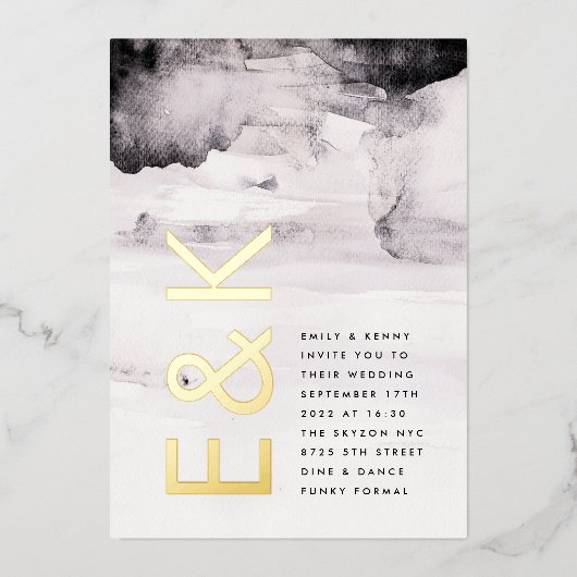 Ultramoderne Gender-Neutral-Tinte-Hochzeit Folieneinladung (Vorderseite)