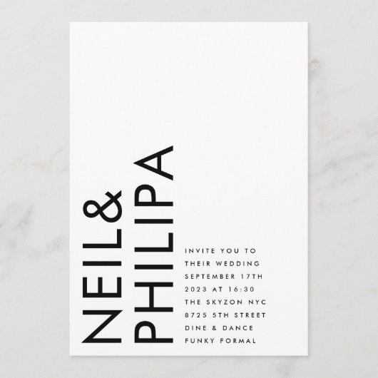 Ultramoderne, kühne NAMES Einfache Hochzeit Einladung (Vorderseite)