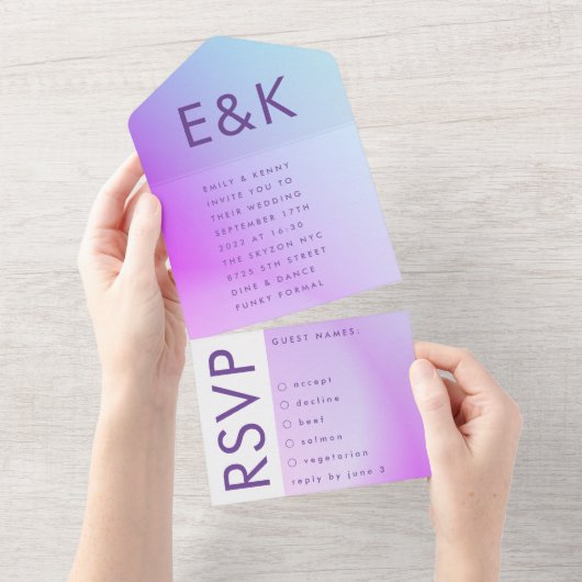 Ultramoderne Lila Hochzeit im Herbst All In One Einladung (Abreißtisch)