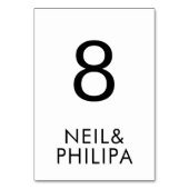 Ultramoderne Minimalistische BOLD NAMES Hochzeit Tischnummer (Vorderseite)