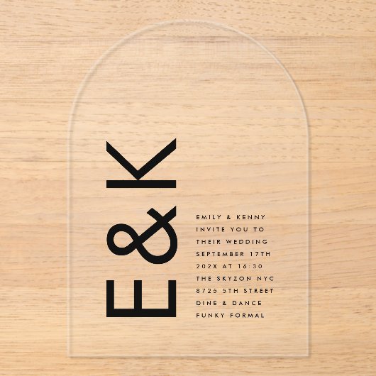 Ultramoderne Monogramm-Hochzeit Acryleinladungen (Vorderseite)