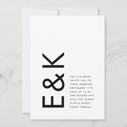 Ultramoderne Monogramm-Hochzeit Einladung (Vorderseite)