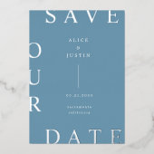 Ultramoderne Monogramm Save the Date Folieneinladung (Vorderseite)