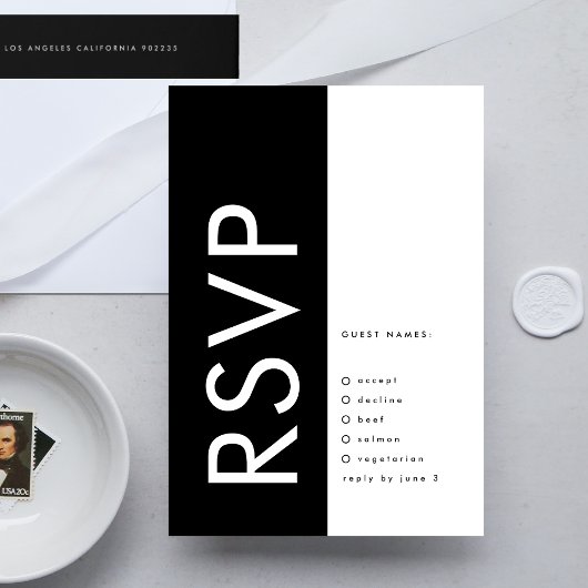 Ultramoderne, muffige Big Monogram Funky Wedding RSVP Karte