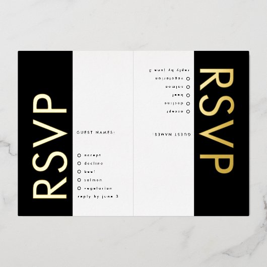 Ultramoderne, muffige schwarze Namen 2 x UAWG GOLD Folieneinladung (Vorderseite)