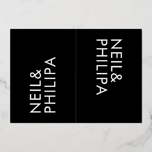 Ultramoderne, muffige schwarze Namen 2 x UAWG GOLD Folieneinladung (Rückseite)