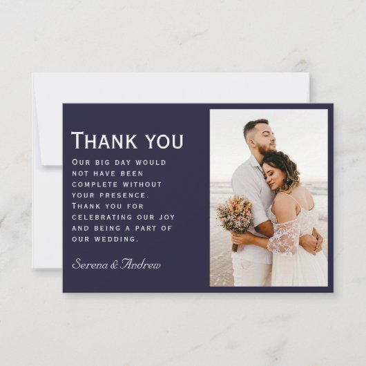 Ultramoderne Navy Blue Elegant Zwei Fotos Dankeskarte (Vorderseite)