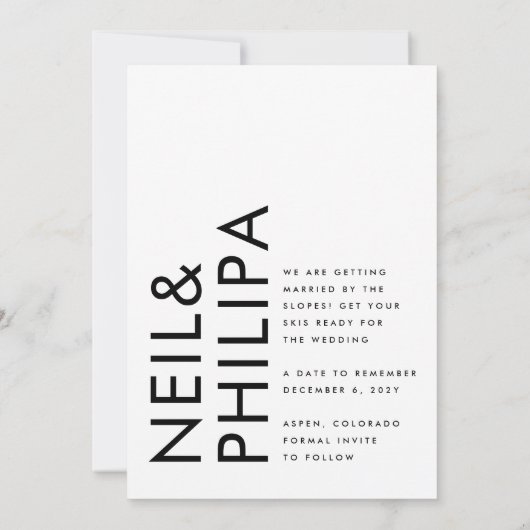 Ultramoderne Schwarz-Weiß-Bezeichnungen ohne Foto Save The Date (Rückseite)