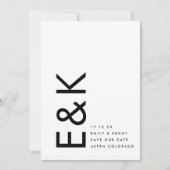 Ultramoderne Schwarz/Weiß-Monogramm ohne Foto Save The Date (Vorderseite)