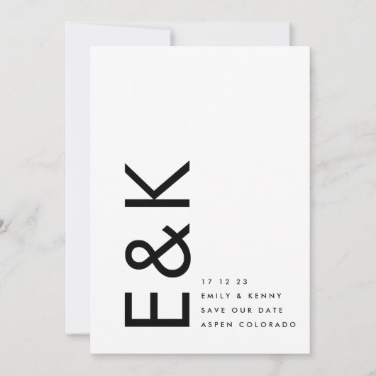 Ultramoderne Schwarz/Weiß-Monogramm ohne Foto Save The Date (Vorderseite)