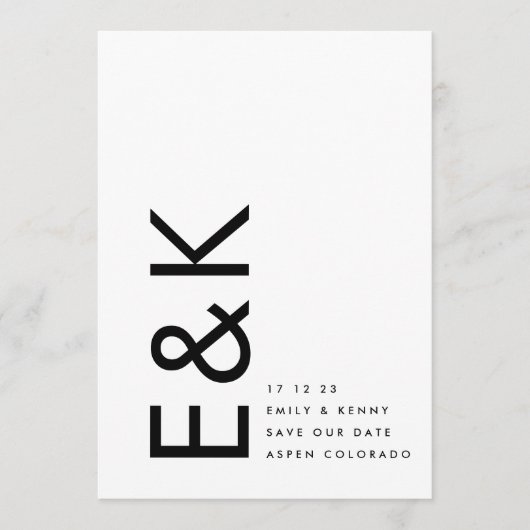 Ultramoderne Schwarz/Weiß-Monogramm ohne Foto Save The Date (Vorderseite)