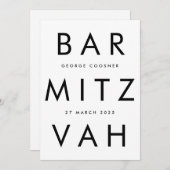 Ultramoderne Schwarz-weiße Bar mitzvah QR CODE-UAW Einladung (Vorne/Hinten)