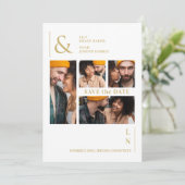 Ultramoderne, trendige White & Gold 4 Multi-Fotos Save The Date (Stehend Vorderseite)