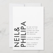 Ultramodernes Schwarzweiß-Weiß-Fett ohne Foto Save The Date (Rückseite)