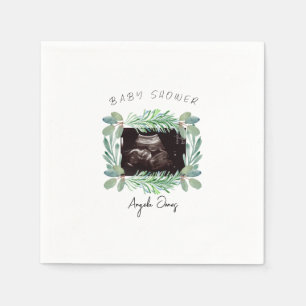 Ultraschall-Foto Greenery Neutrale Babyparty Serviette
