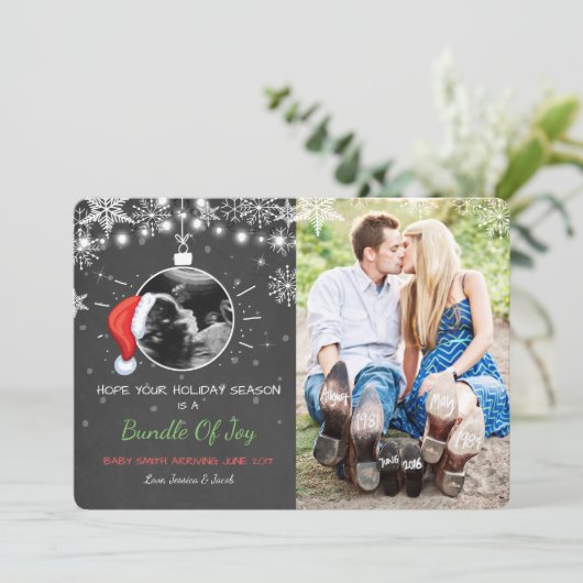 Ultraschallankündigung der Weihnachtsschwangerscha Feiertagskarte (Stehend Vorderseite)